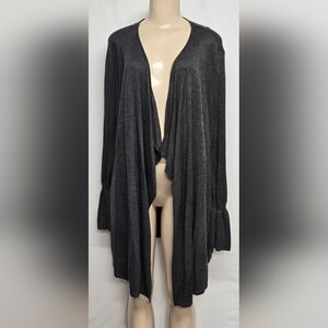 Style & Co New Black Heather Knit Long Waterfall Open Front Cardigan L Stretch